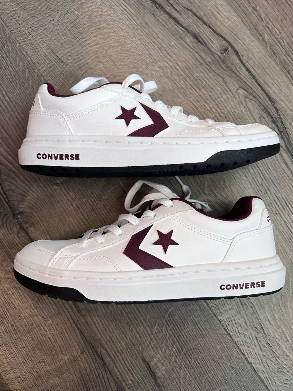 Converse White & Burgundy Low-Top Sneakers